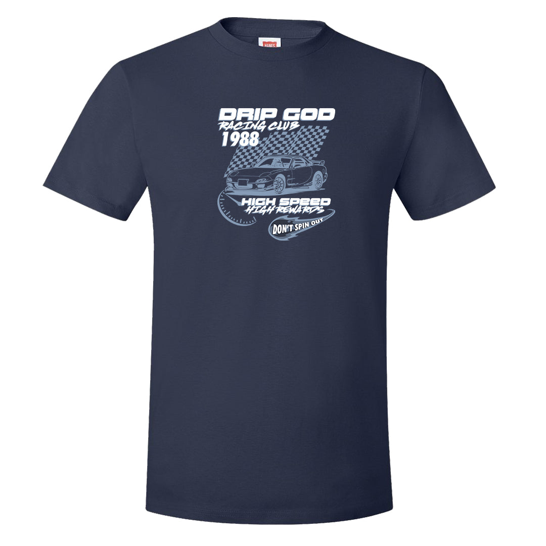Diffused Blue 90s T Shirt | Drip God Racing Club, Navy Blue