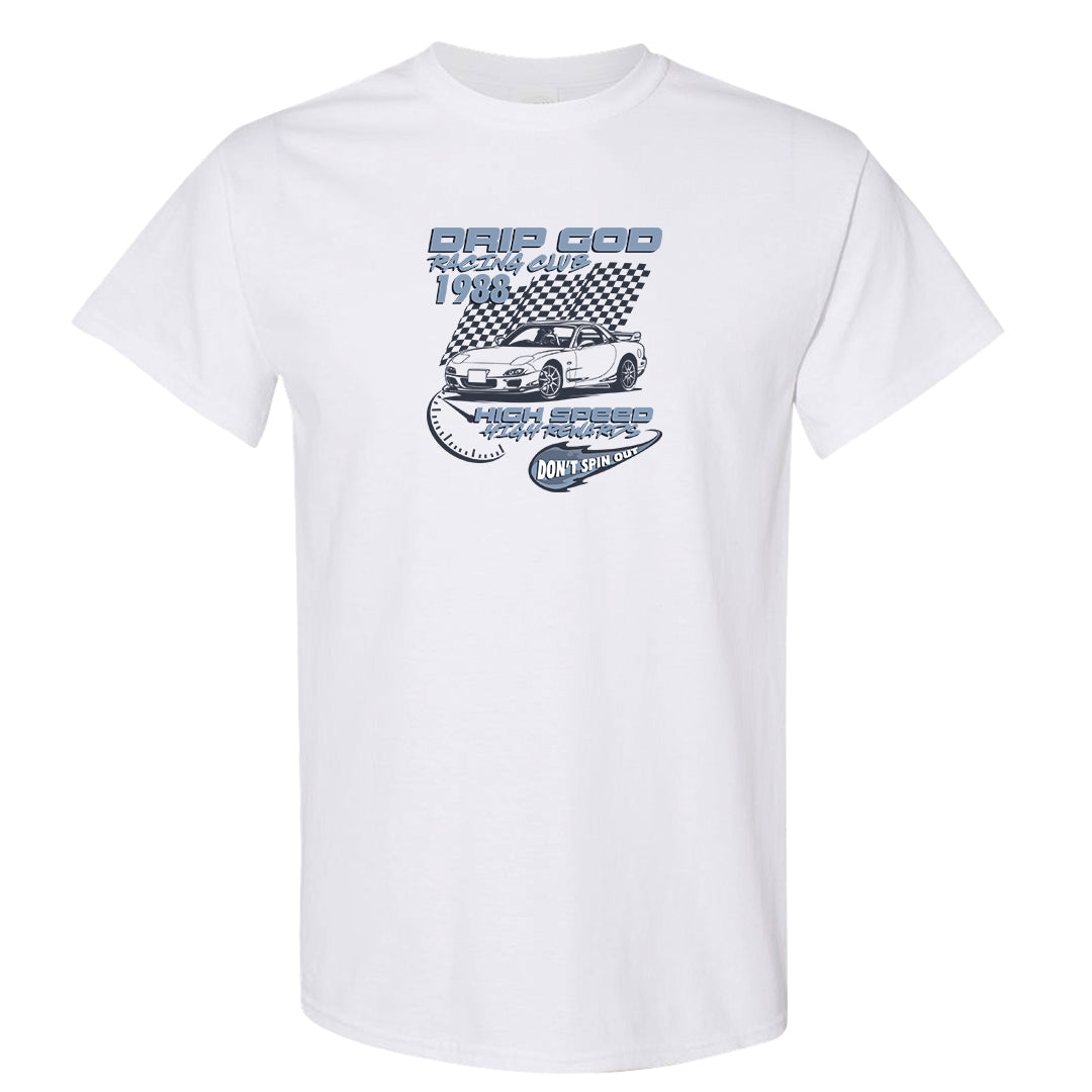 Diffused Blue 90s T Shirt | Drip God Racing Club, White