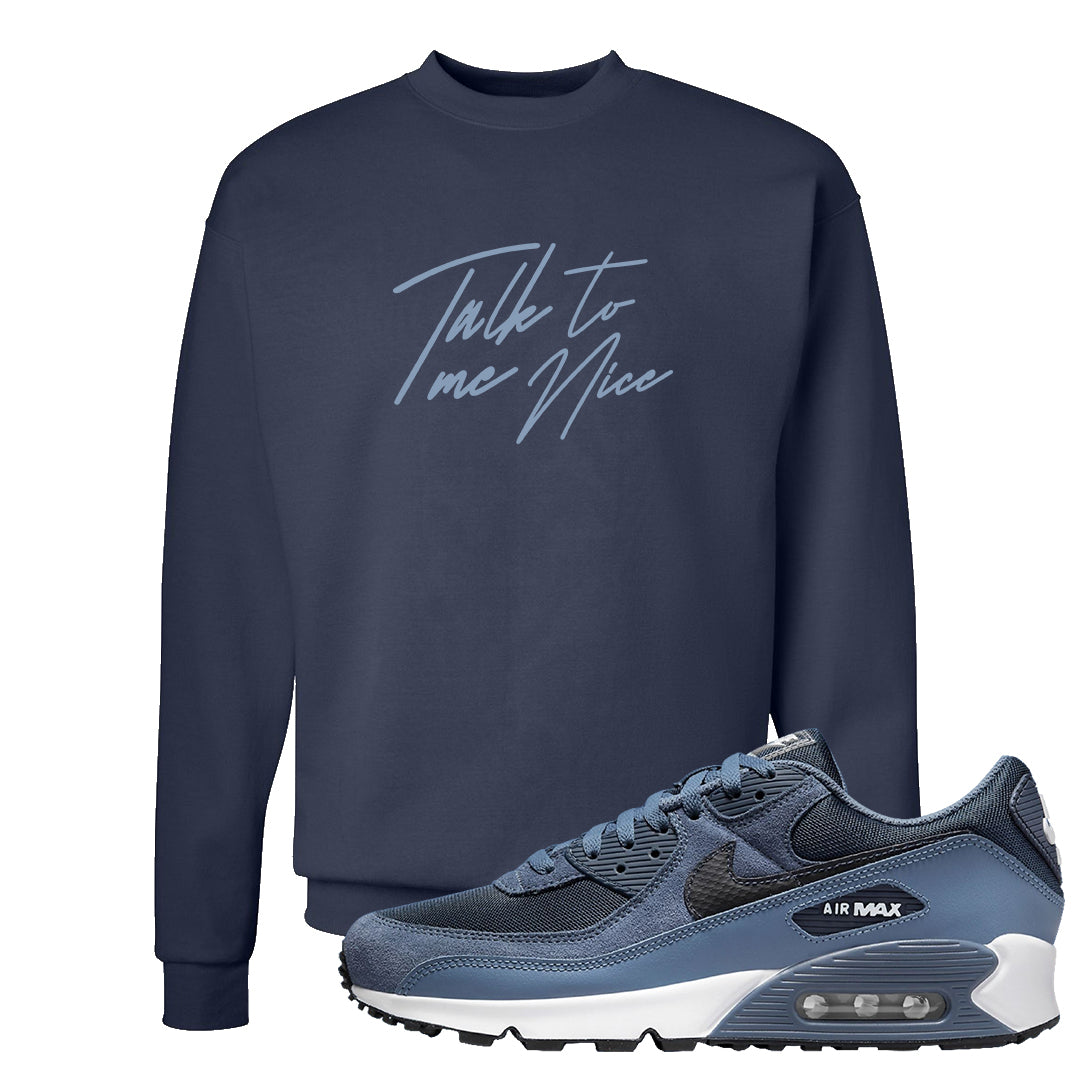 Diffused Blue 90s Crewneck Sweatshirt | Talk To Me Nice, Navy Blue