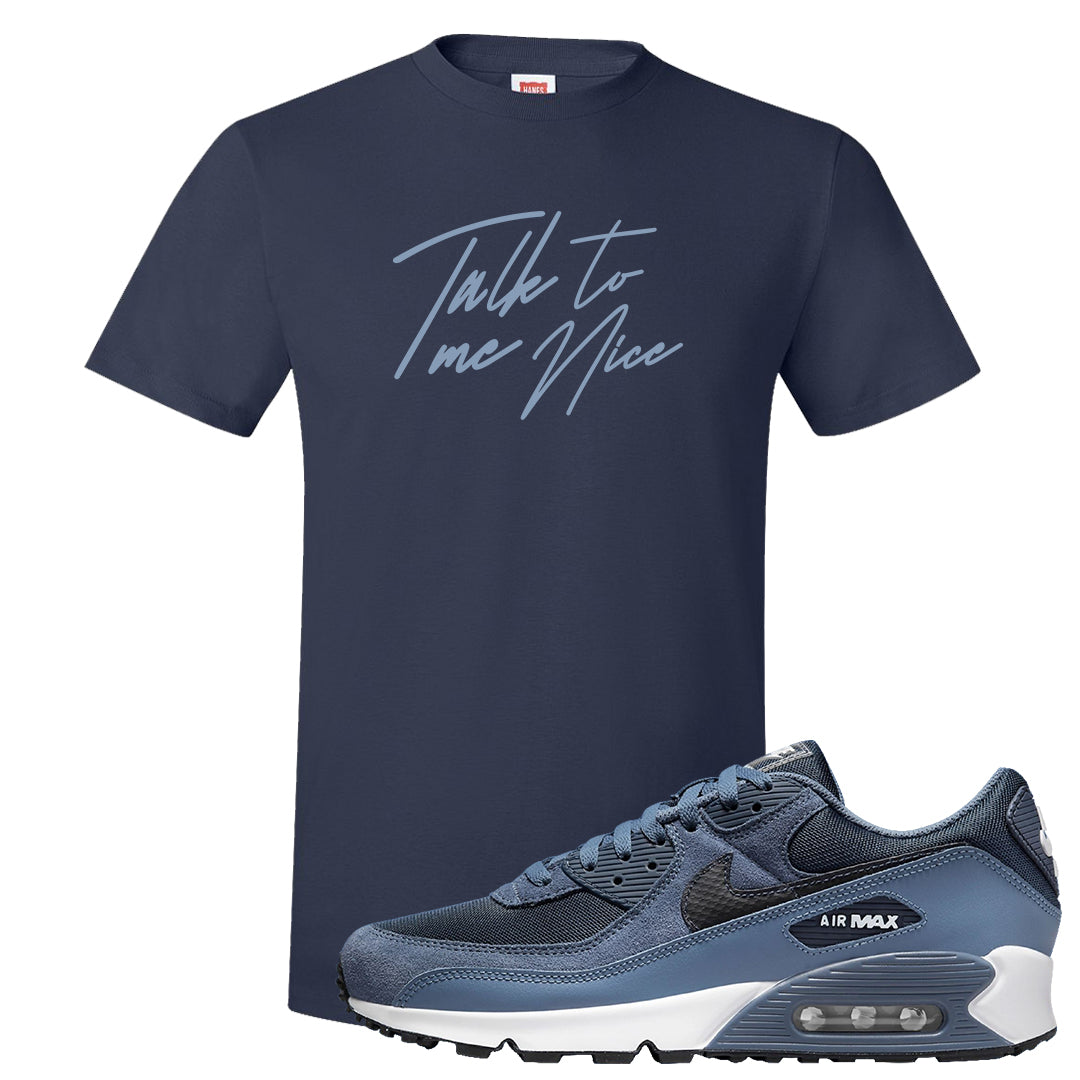 Diffused Blue 90s T Shirt | Talk To Me Nice, Navy Blue