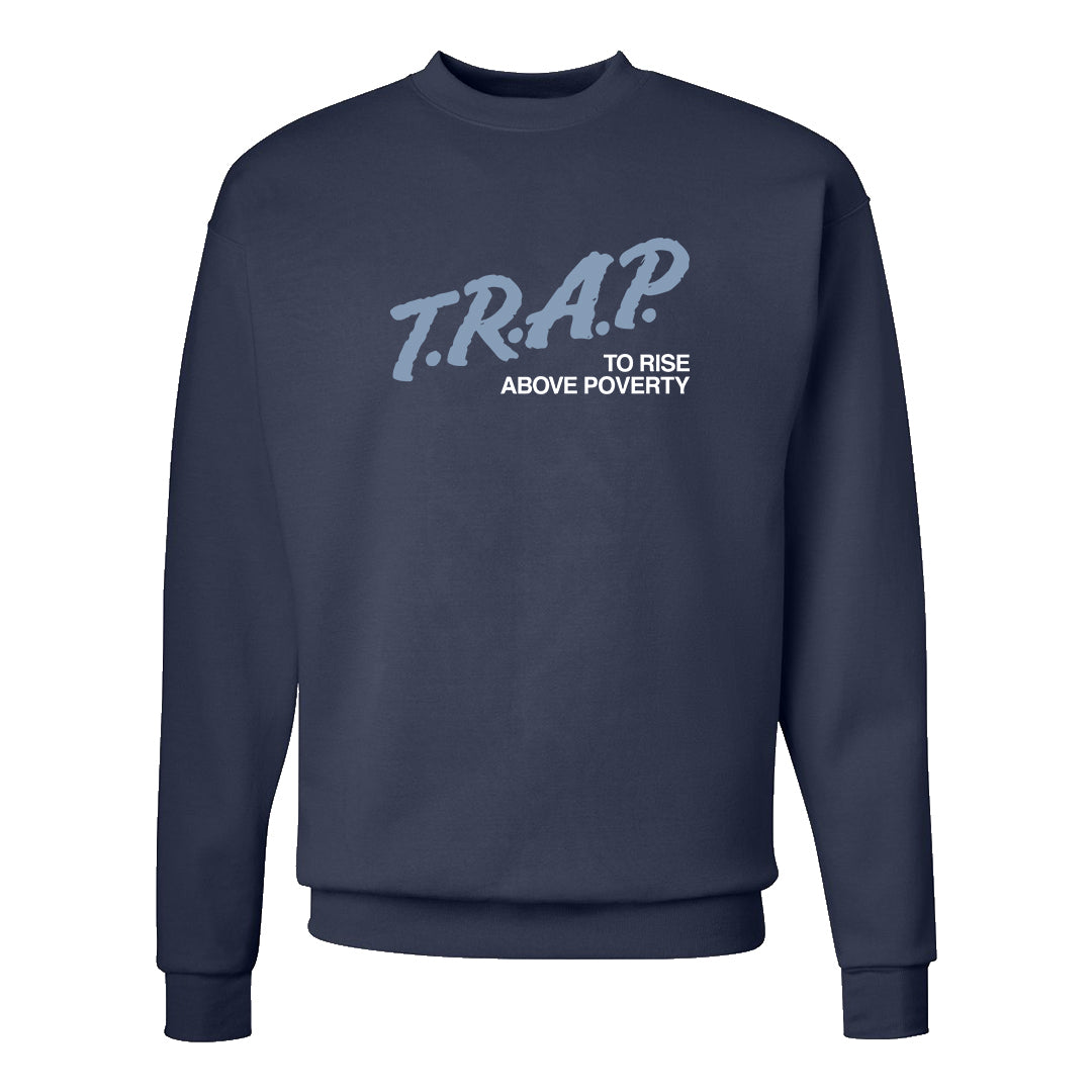 Diffused Blue 90s Crewneck Sweatshirt | Trap To Rise Above Poverty, Navy Blue