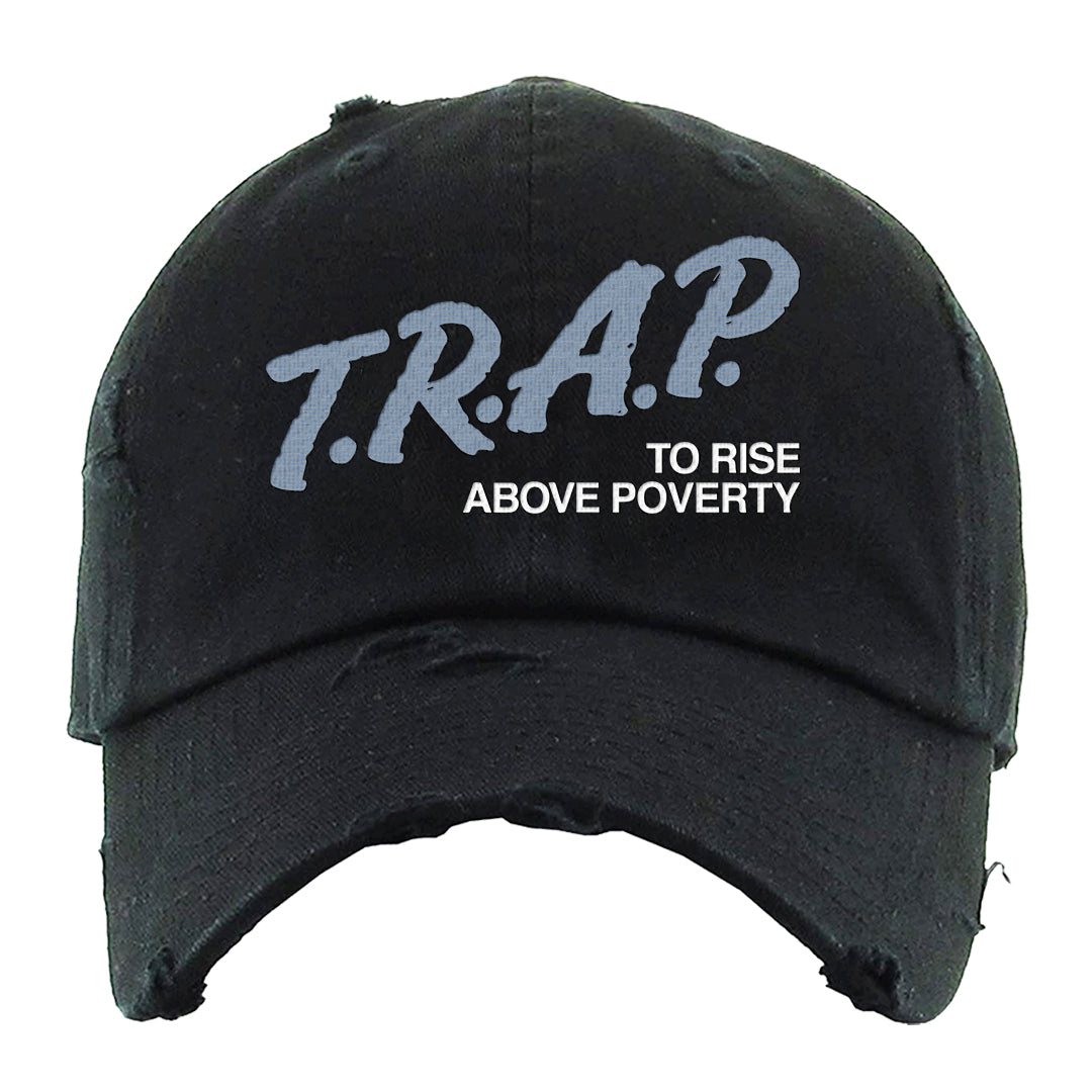 Diffused Blue 90s Distressed Dad Hat | Trap To Rise Above Poverty, Black
