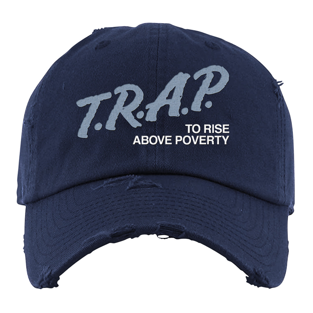 Diffused Blue 90s Distressed Dad Hat | Trap To Rise Above Poverty, Navy Blue