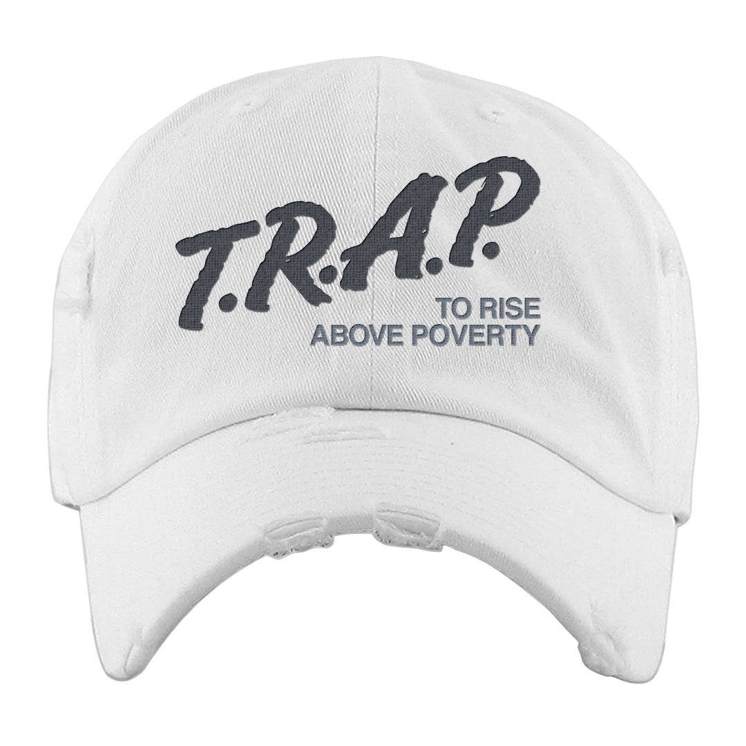 Diffused Blue 90s Distressed Dad Hat | Trap To Rise Above Poverty, White
