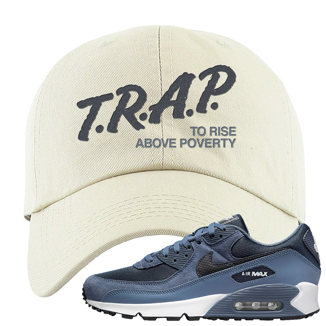 Diffused Blue 90s Dad Hat | Trap To Rise Above Poverty, White