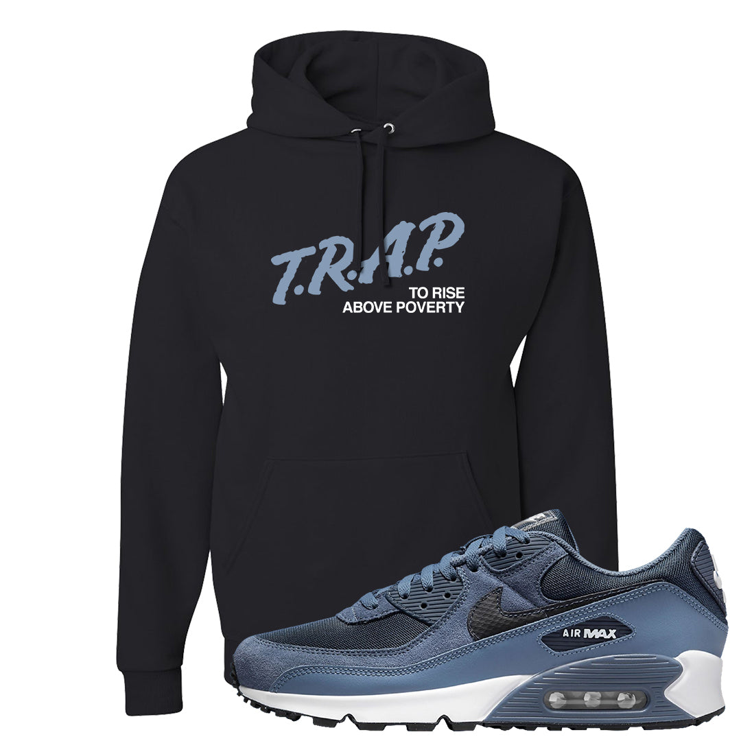 Diffused Blue 90s Hoodie | Trap To Rise Above Poverty, Black