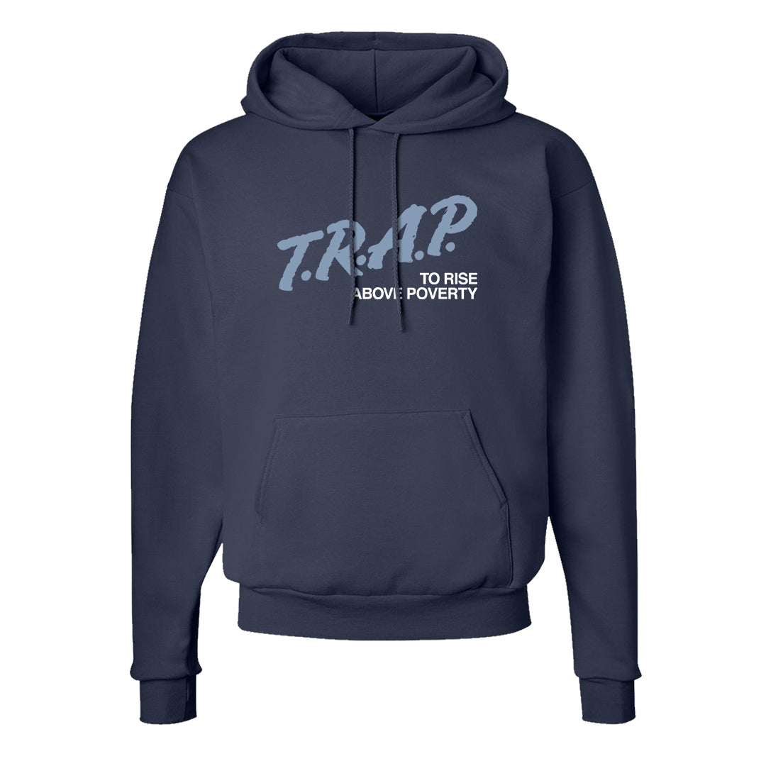 Diffused Blue 90s Hoodie | Trap To Rise Above Poverty, Navy Blue