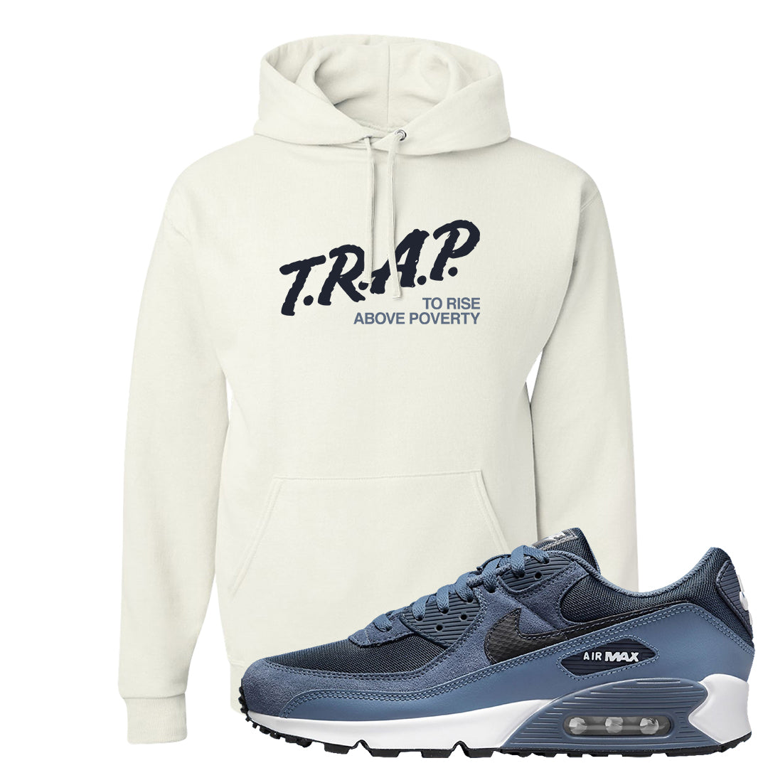 Diffused Blue 90s Hoodie | Trap To Rise Above Poverty, White