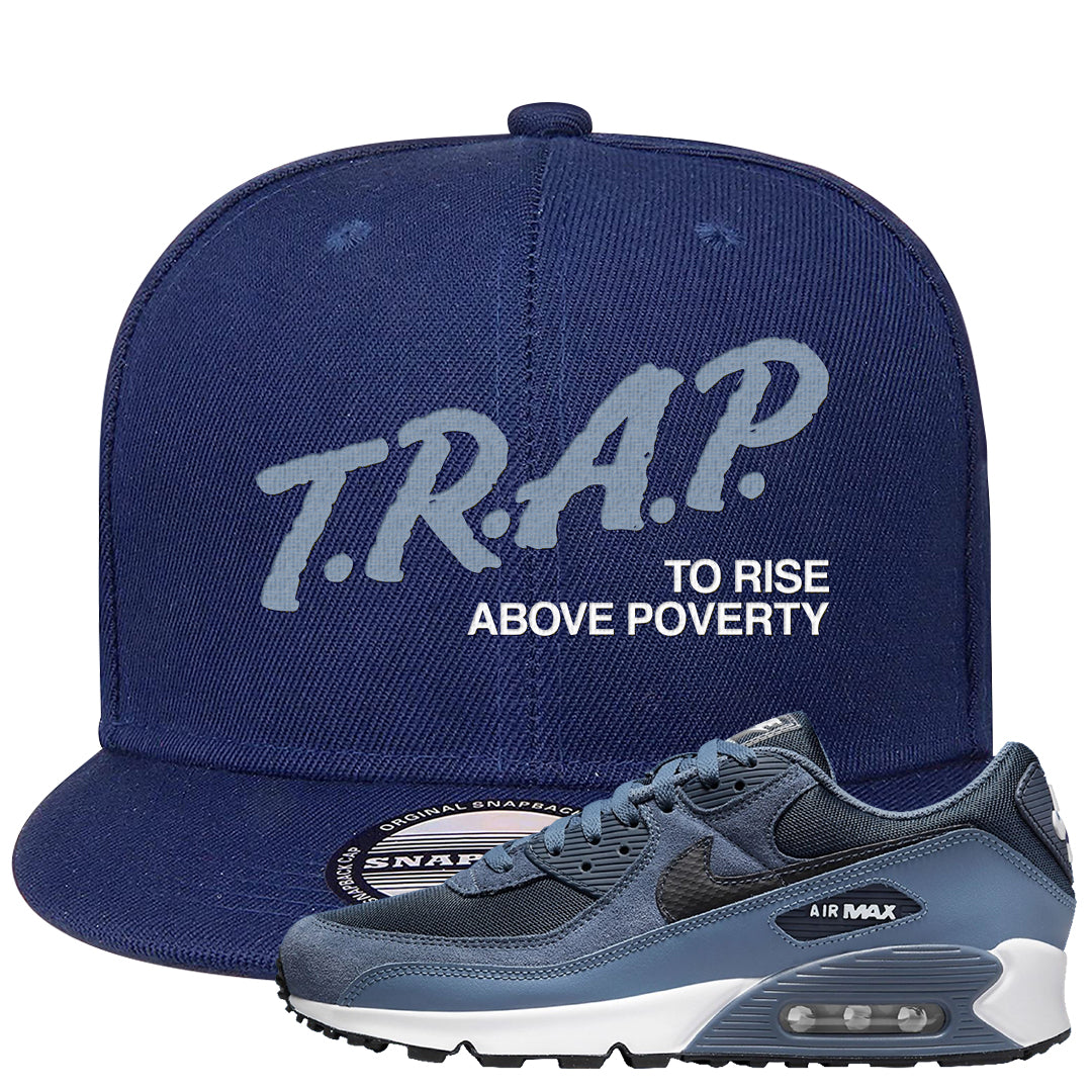 Diffused Blue 90s Snapback Hat | Trap To Rise Above Poverty, Navy