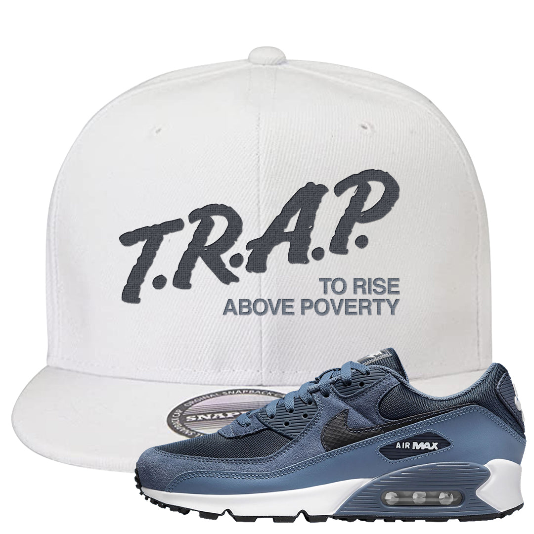 Diffused Blue 90s Snapback Hat | Trap To Rise Above Poverty, White