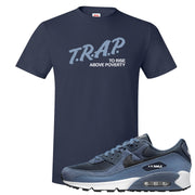 Diffused Blue 90s T Shirt | Trap To Rise Above Poverty, Navy Blue
