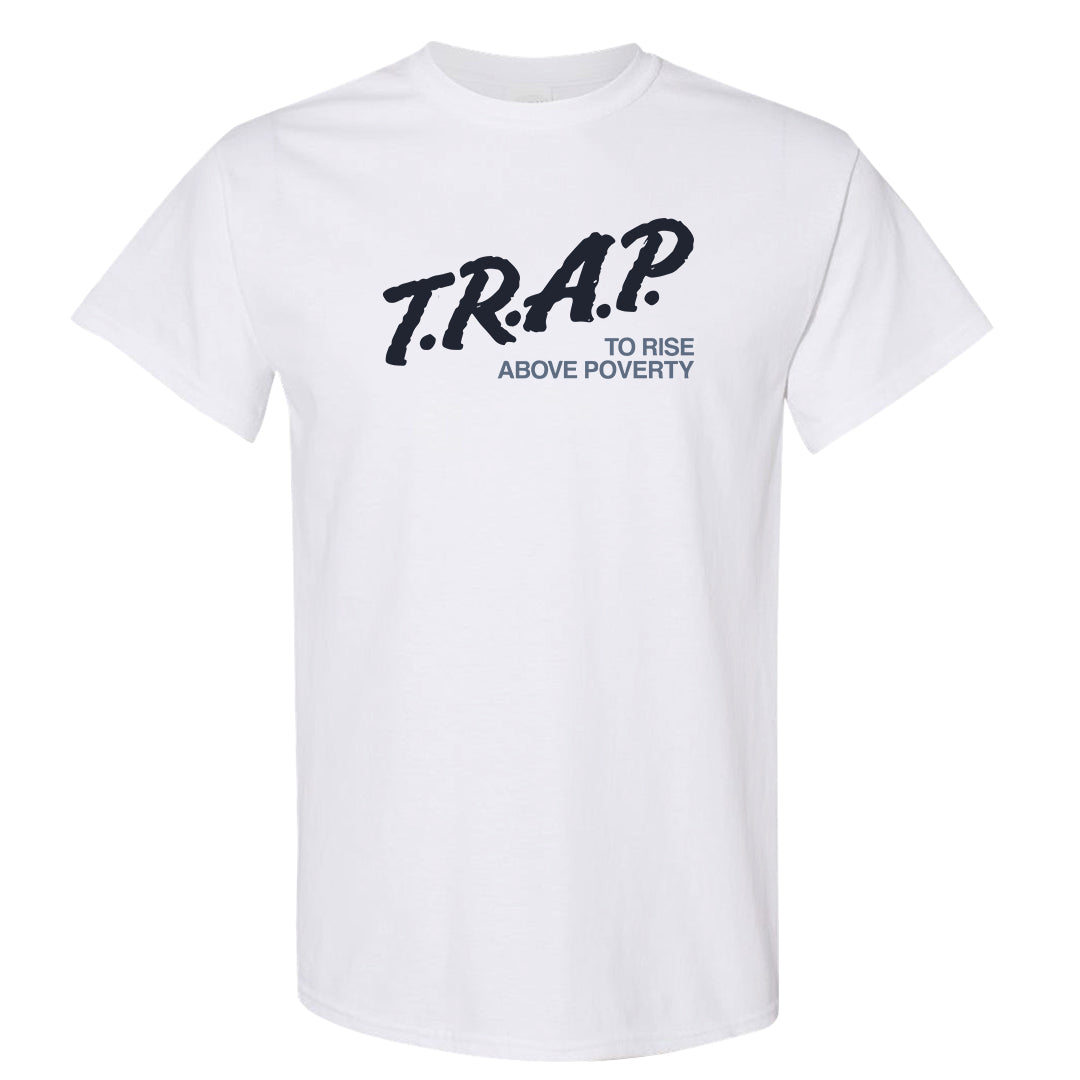 Diffused Blue 90s T Shirt | Trap To Rise Above Poverty, White