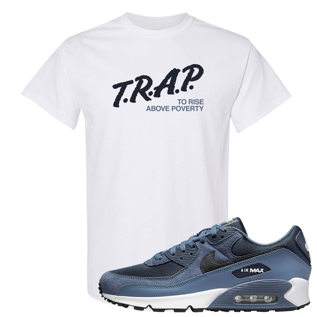 Diffused Blue 90s T Shirt | Trap To Rise Above Poverty, White