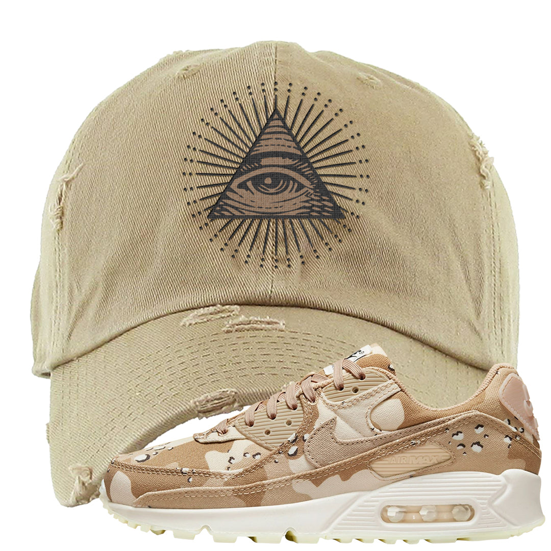Desert Camo 90s Distressed Dad Hat | All Seeing Eye, Khaki