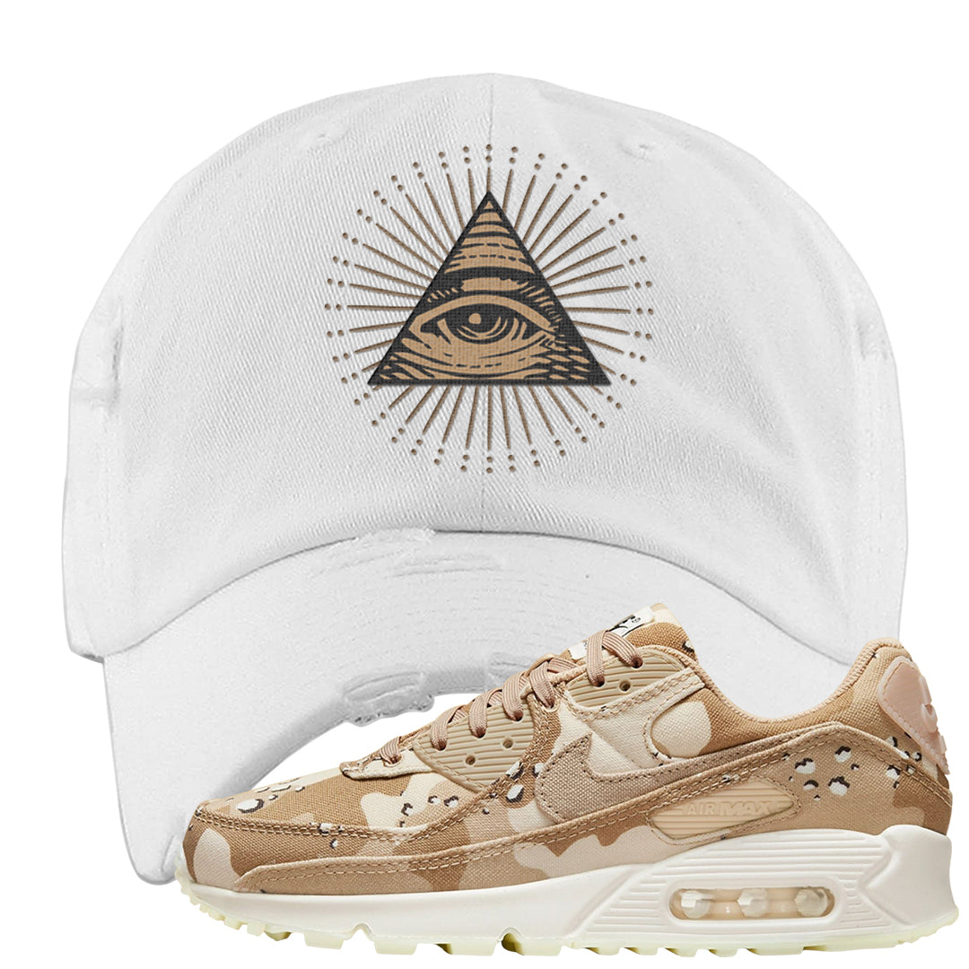 Desert Camo 90s Distressed Dad Hat | All Seeing Eye, White