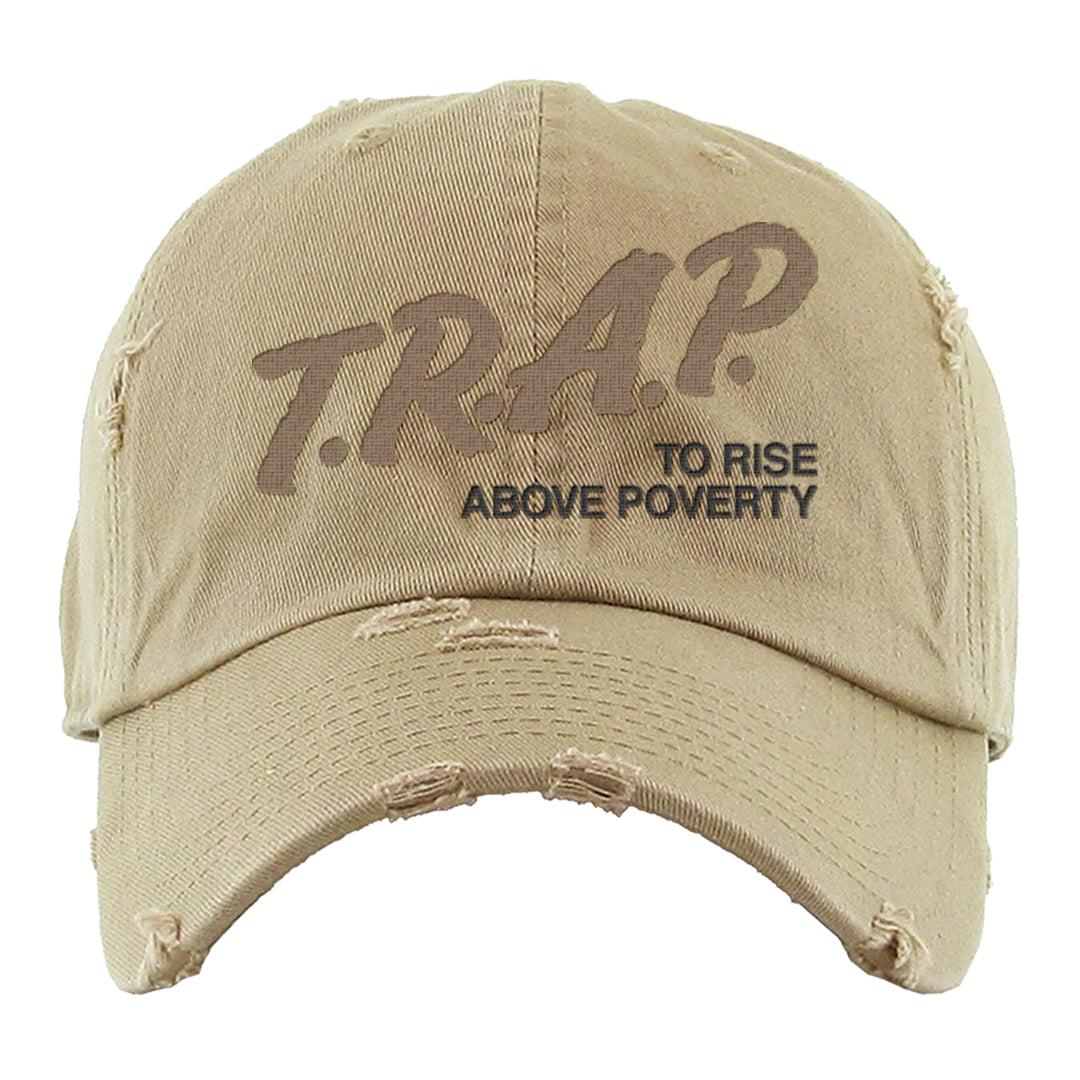 Desert Camo 90s Distressed Dad Hat | Trap To Rise Above Poverty, Khaki