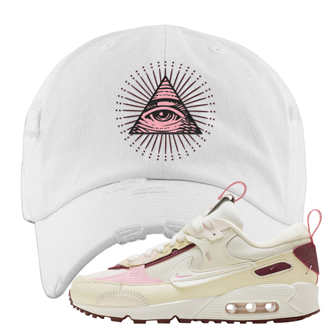 Valentine's Day 2023 Futura 90s Distressed Dad Hat | All Seeing Eye, White