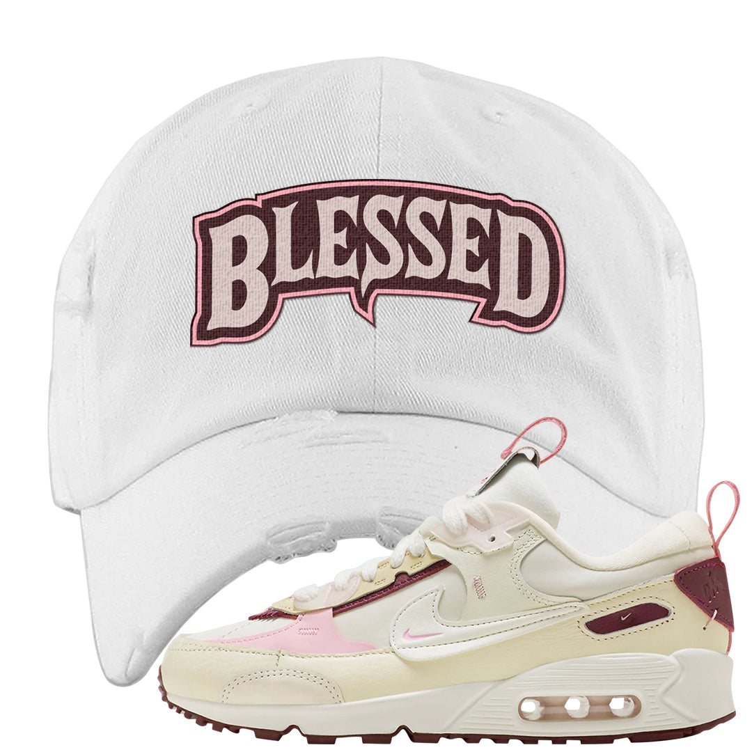 Valentine's Day 2023 Futura 90s Distressed Dad Hat | Blessed Arch, White