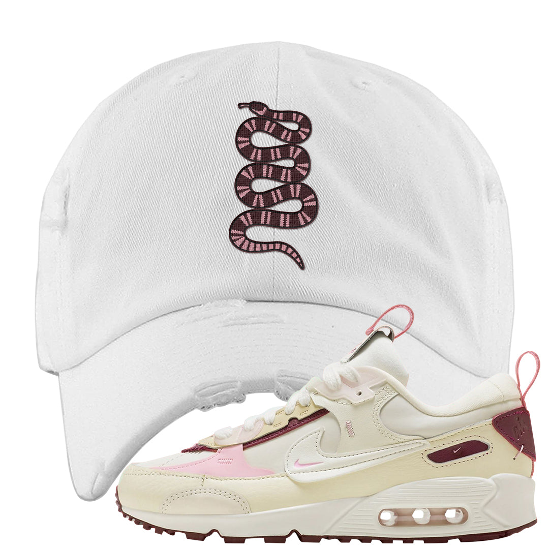 Valentine's Day 2023 Futura 90s Distressed Dad Hat | Coiled Snake, White
