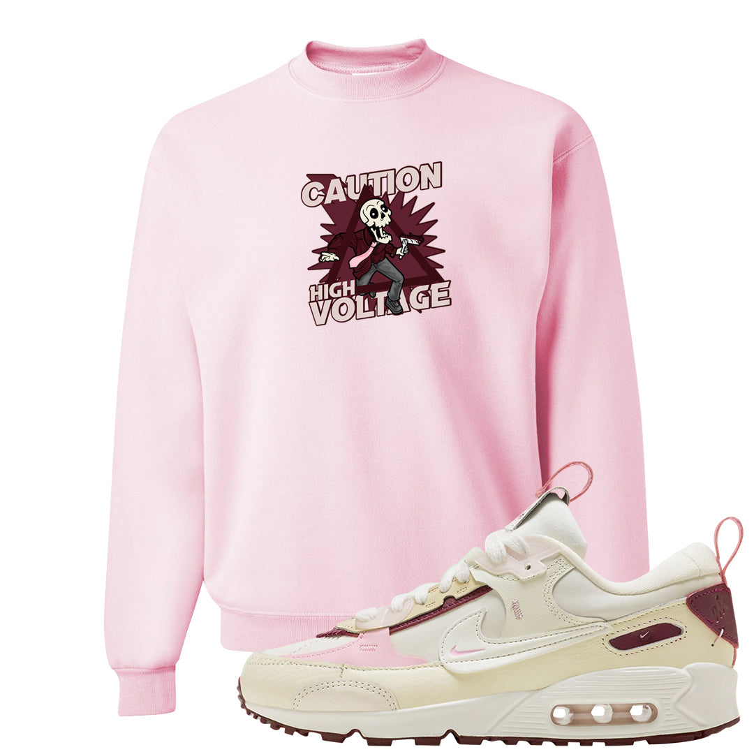 Valentine's Day 2023 Futura 90s Crewneck Sweatshirt | Caution High Voltage, Light Pink