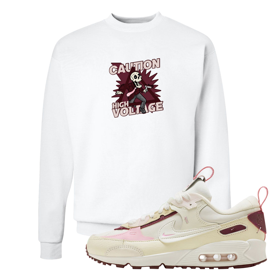 Valentine's Day 2023 Futura 90s Crewneck Sweatshirt | Caution High Voltage, White