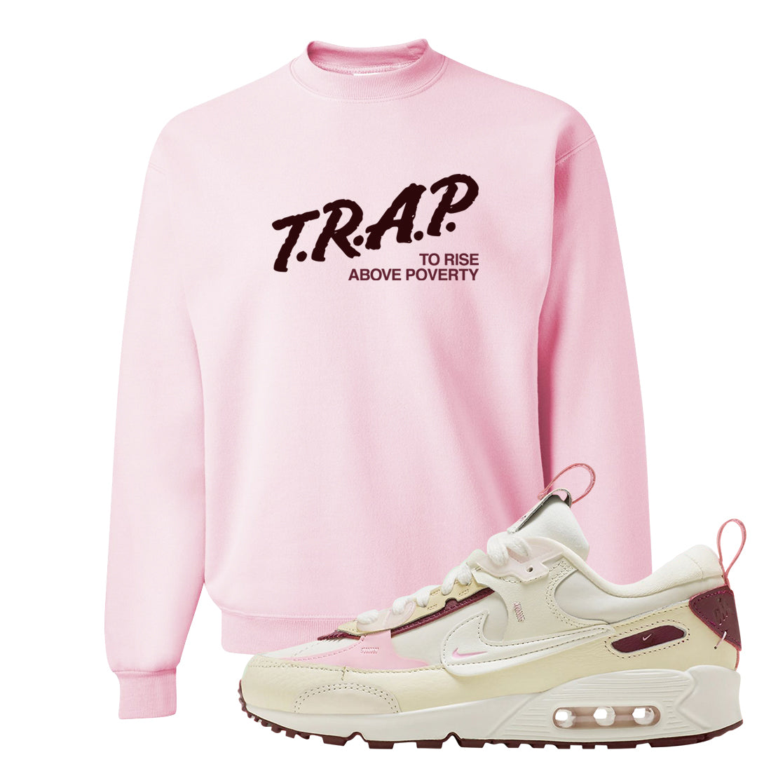 Valentine's Day 2023 Futura 90s Crewneck Sweatshirt | Trap To Rise Above Poverty, Light Pink