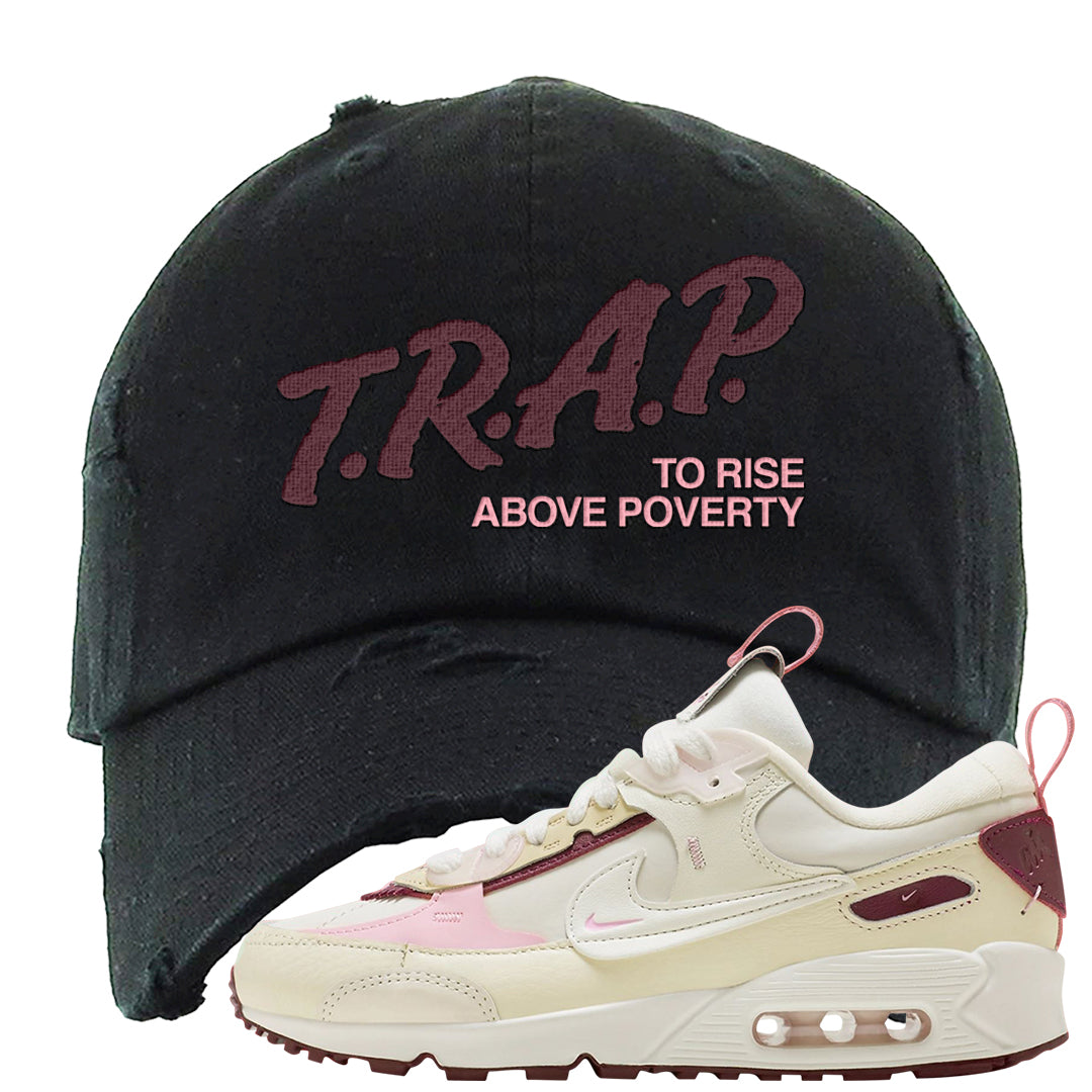 Valentine's Day 2023 Futura 90s Distressed Dad Hat | Trap To Rise Above Poverty, Black