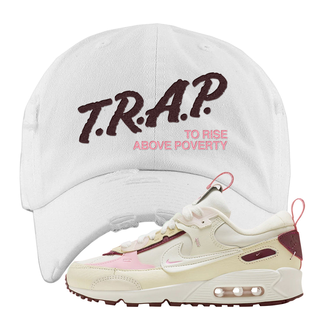 Valentine's Day 2023 Futura 90s Distressed Dad Hat | Trap To Rise Above Poverty, White
