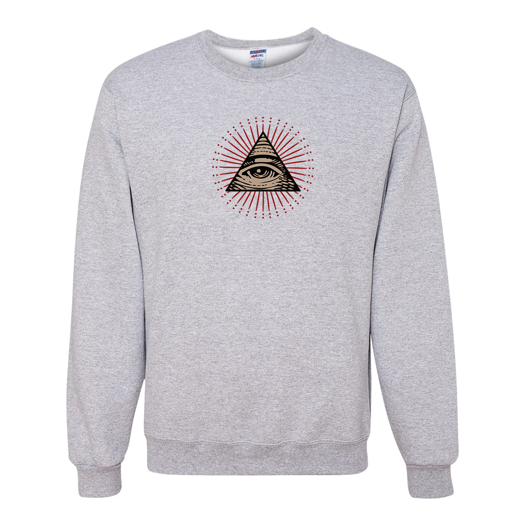 Pale Ivory Picante Red 90s Crewneck Sweatshirt | All Seeing Eye, Ash