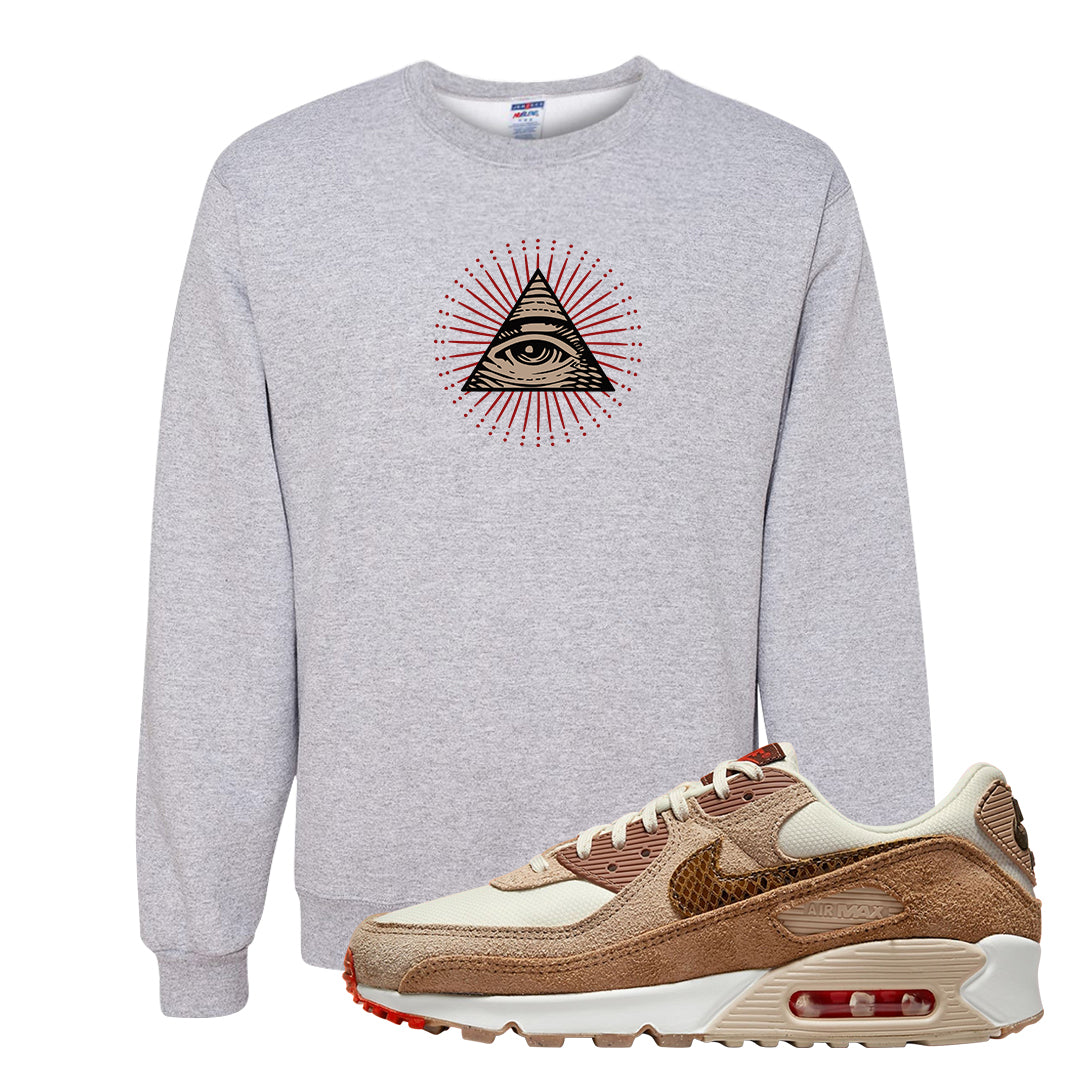 Pale Ivory Picante Red 90s Crewneck Sweatshirt | All Seeing Eye, Ash