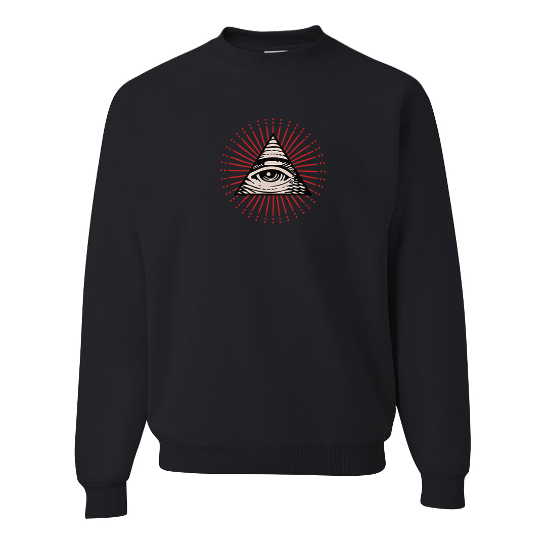 Pale Ivory Picante Red 90s Crewneck Sweatshirt | All Seeing Eye, Black