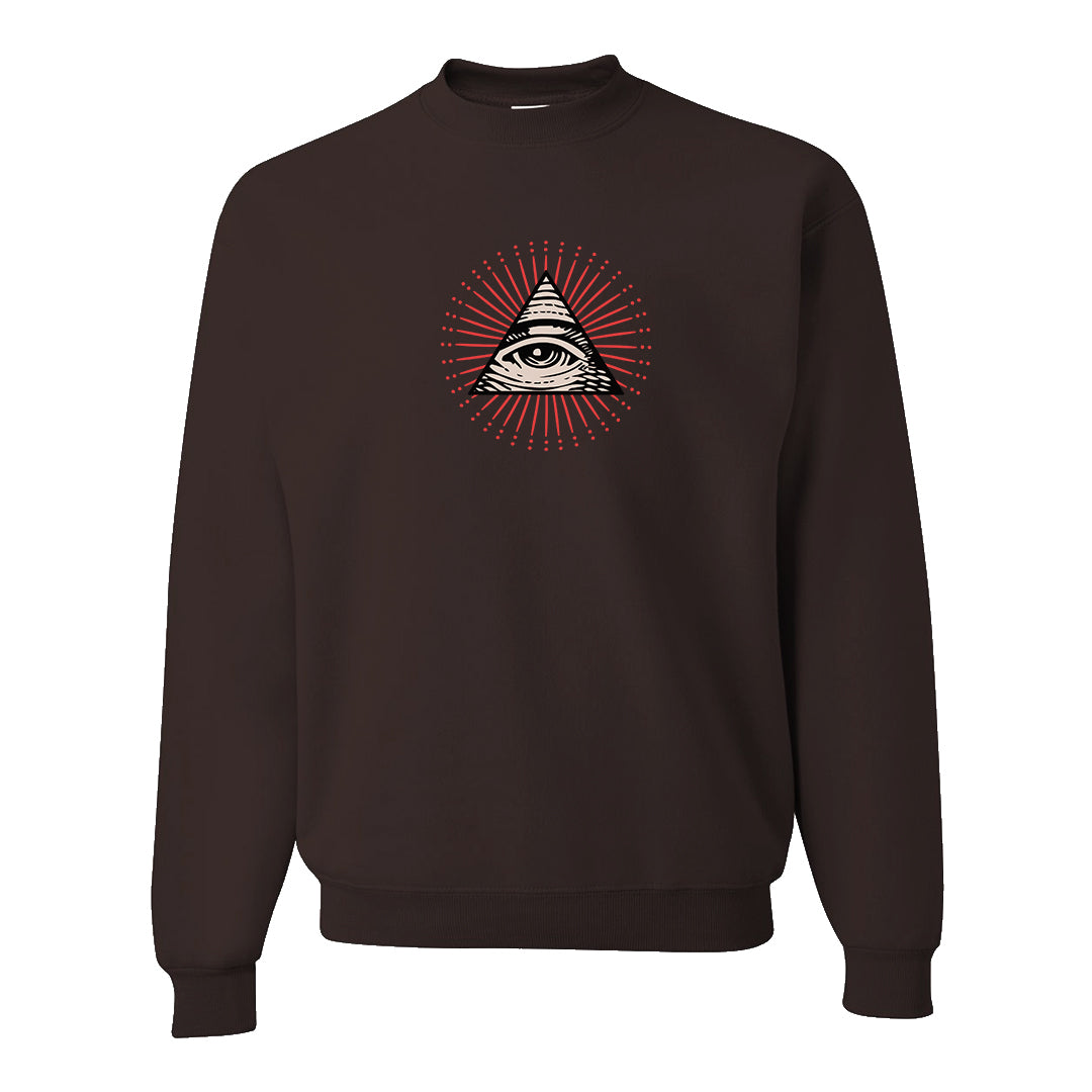 Pale Ivory Picante Red 90s Crewneck Sweatshirt | All Seeing Eye, Dark Chocolate