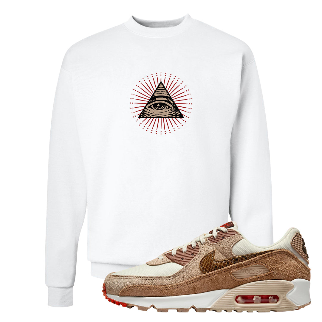 Pale Ivory Picante Red 90s Crewneck Sweatshirt | All Seeing Eye, White
