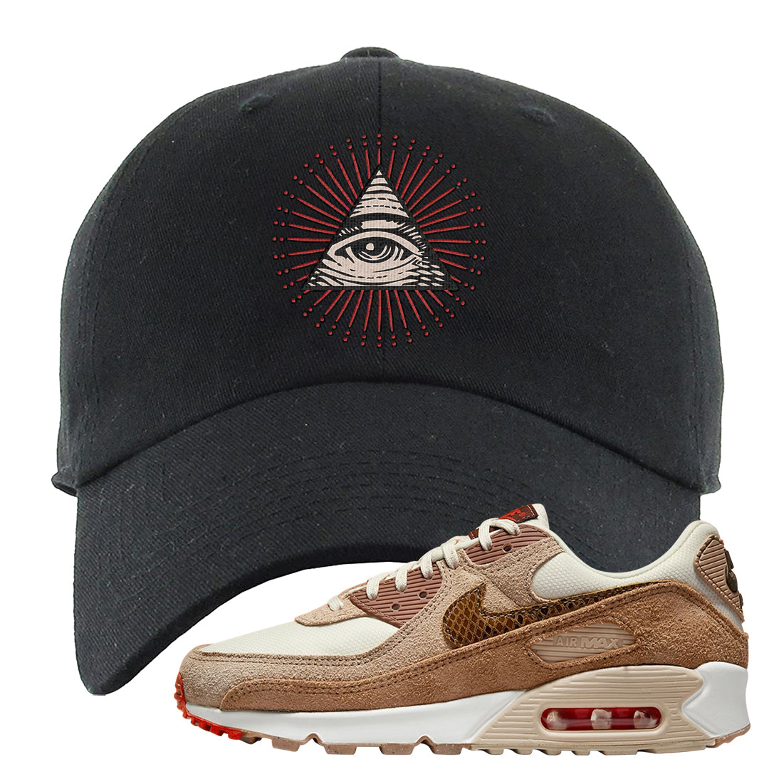 Pale Ivory Picante Red 90s Dad Hat | All Seeing Eye, Black