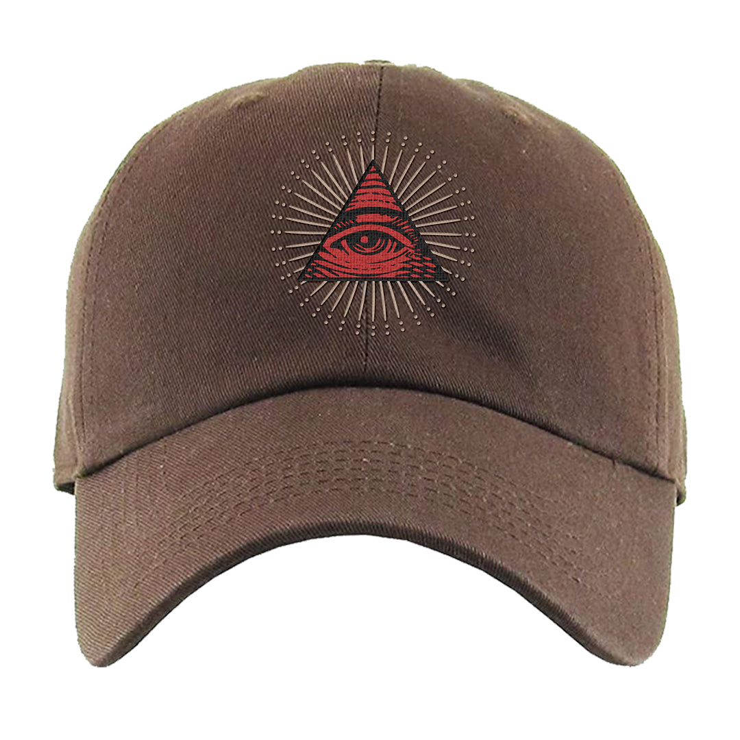 Pale Ivory Picante Red 90s Dad Hat | All Seeing Eye, Brown