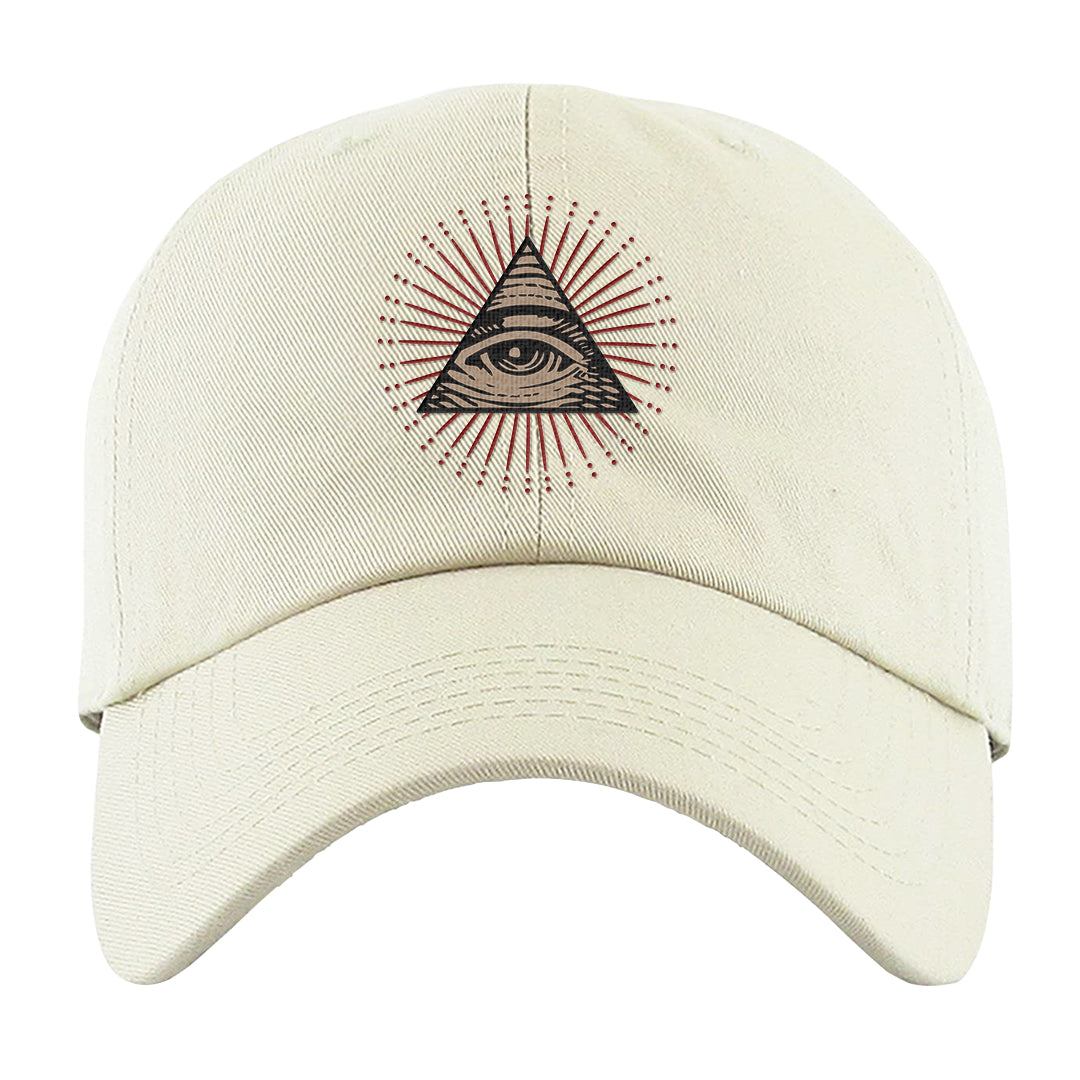 Pale Ivory Picante Red 90s Dad Hat | All Seeing Eye, White