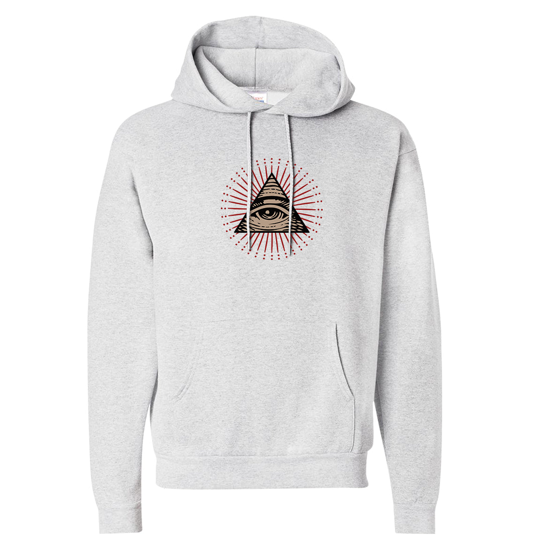 Pale Ivory Picante Red 90s Hoodie | All Seeing Eye, Ash