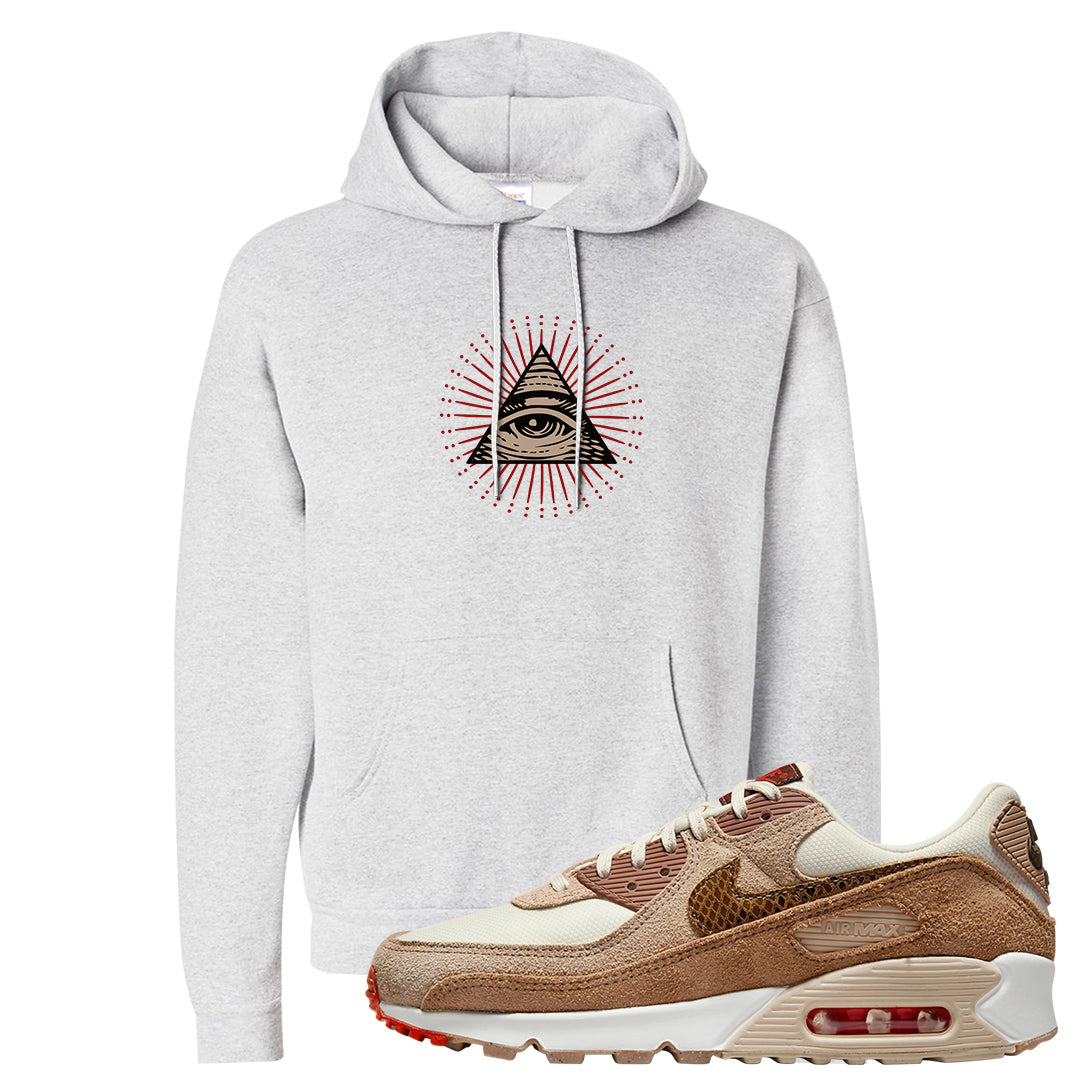 Pale Ivory Picante Red 90s Hoodie | All Seeing Eye, Ash