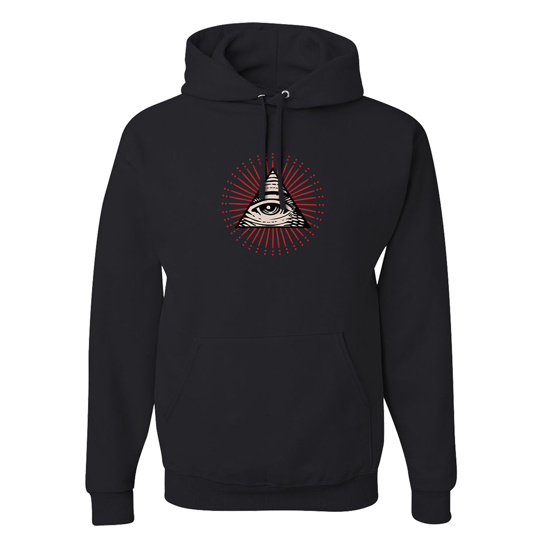 Pale Ivory Picante Red 90s Hoodie | All Seeing Eye, Black