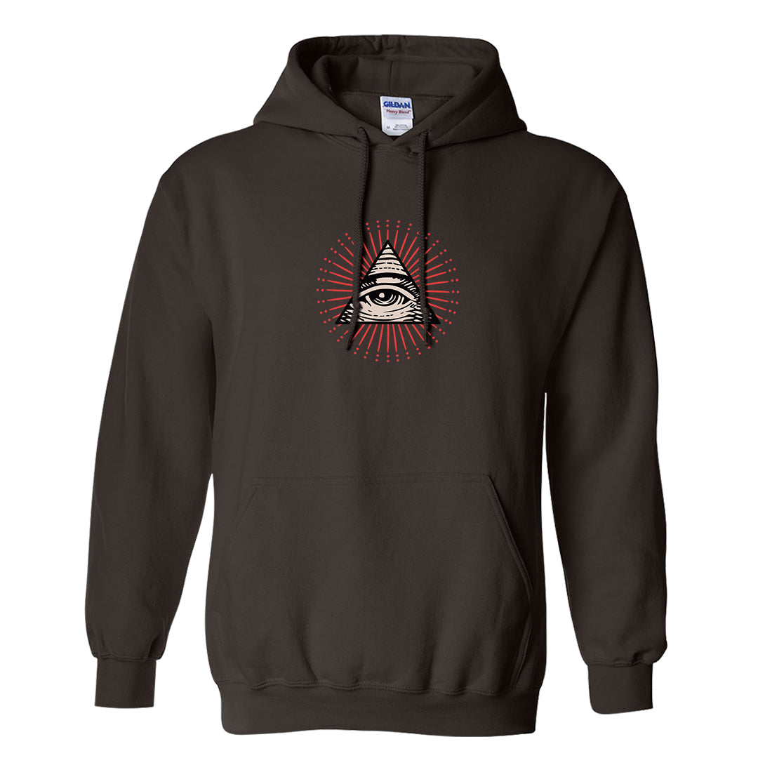 Pale Ivory Picante Red 90s Hoodie | All Seeing Eye, Dark Chocolate