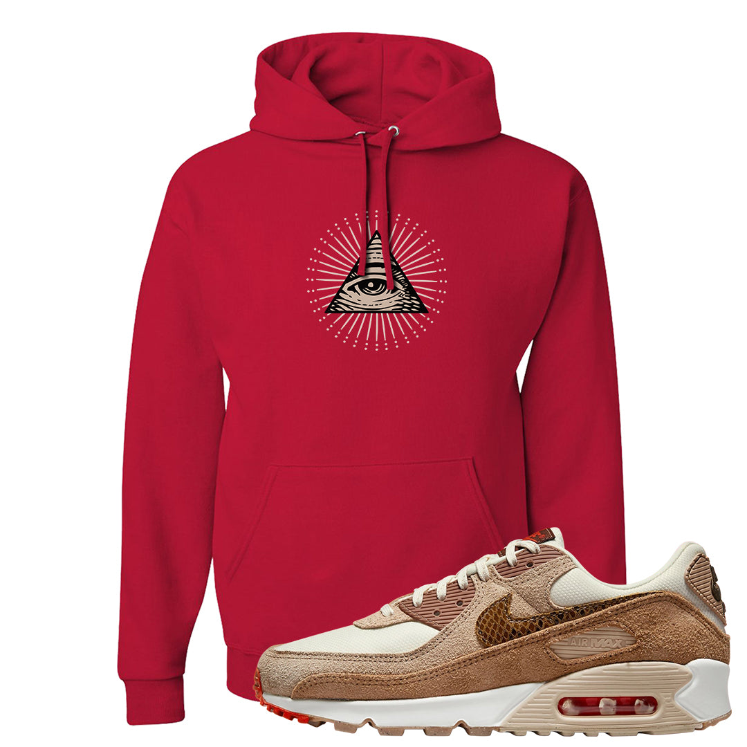 Pale Ivory Picante Red 90s Hoodie | All Seeing Eye, Red