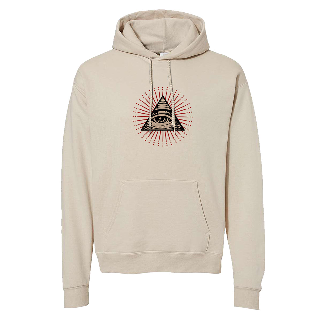 Pale Ivory Picante Red 90s Hoodie | All Seeing Eye, Sand