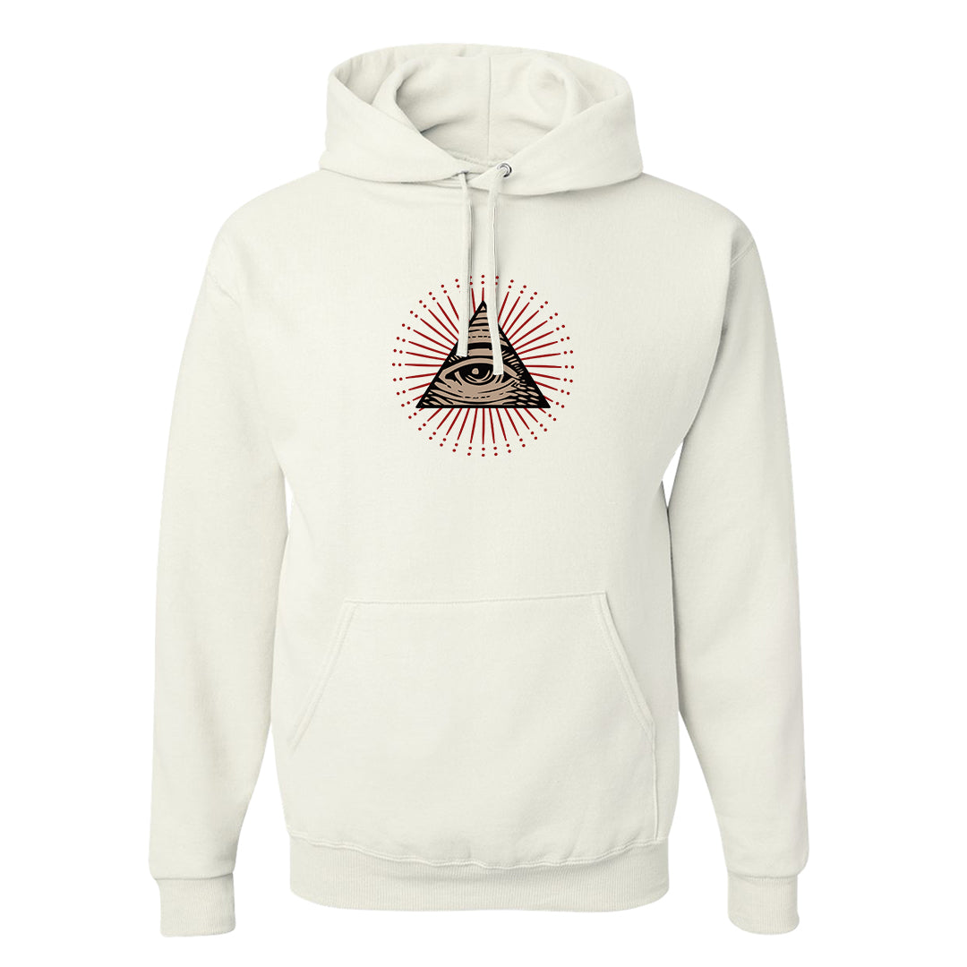 Pale Ivory Picante Red 90s Hoodie | All Seeing Eye, White