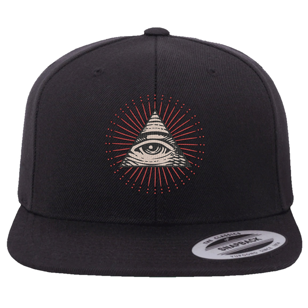 Pale Ivory Picante Red 90s Snapback Hat | All Seeing Eye, Black