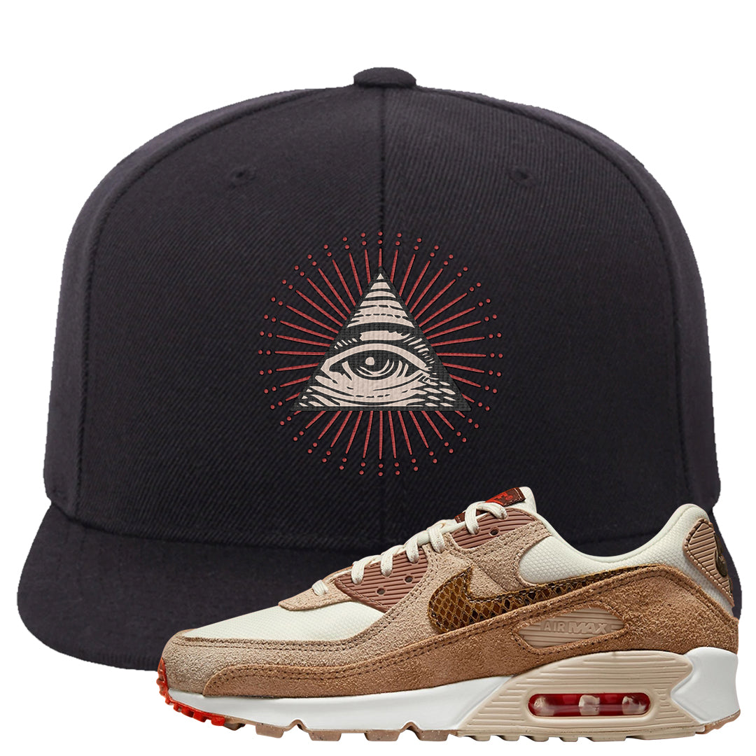 Pale Ivory Picante Red 90s Snapback Hat | All Seeing Eye, Black