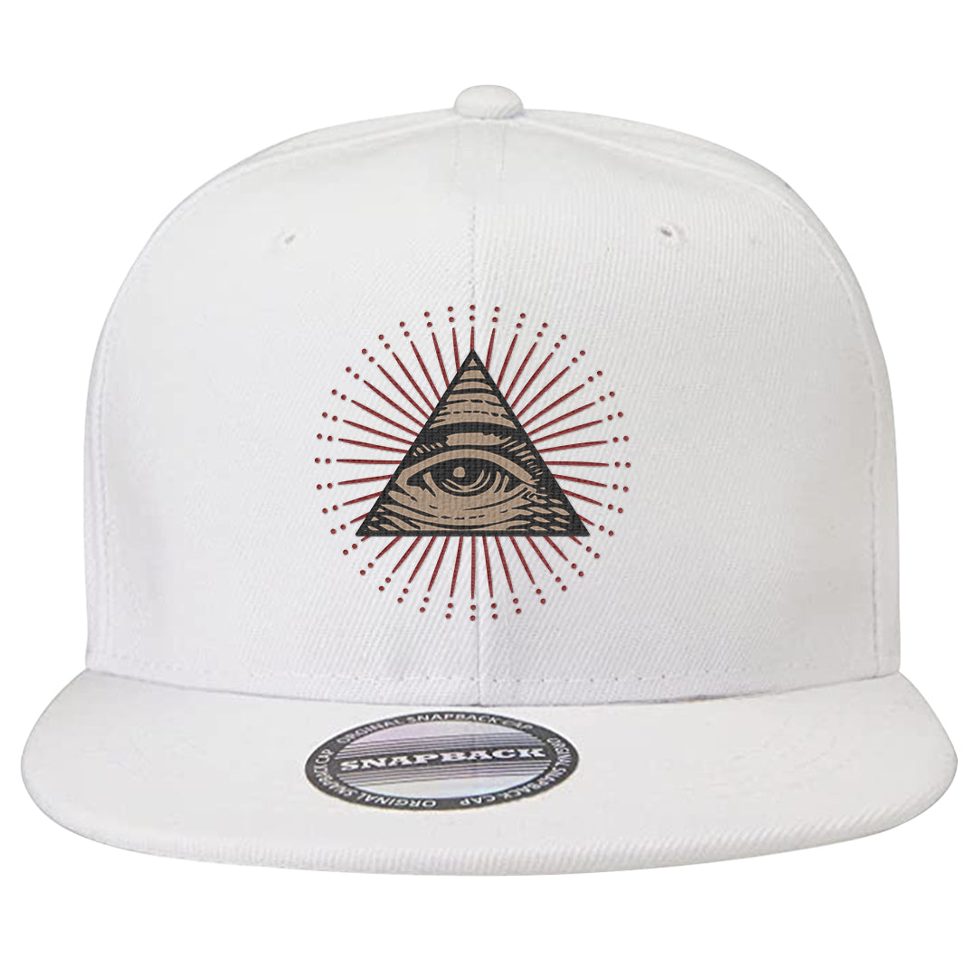 Pale Ivory Picante Red 90s Snapback Hat | All Seeing Eye, White