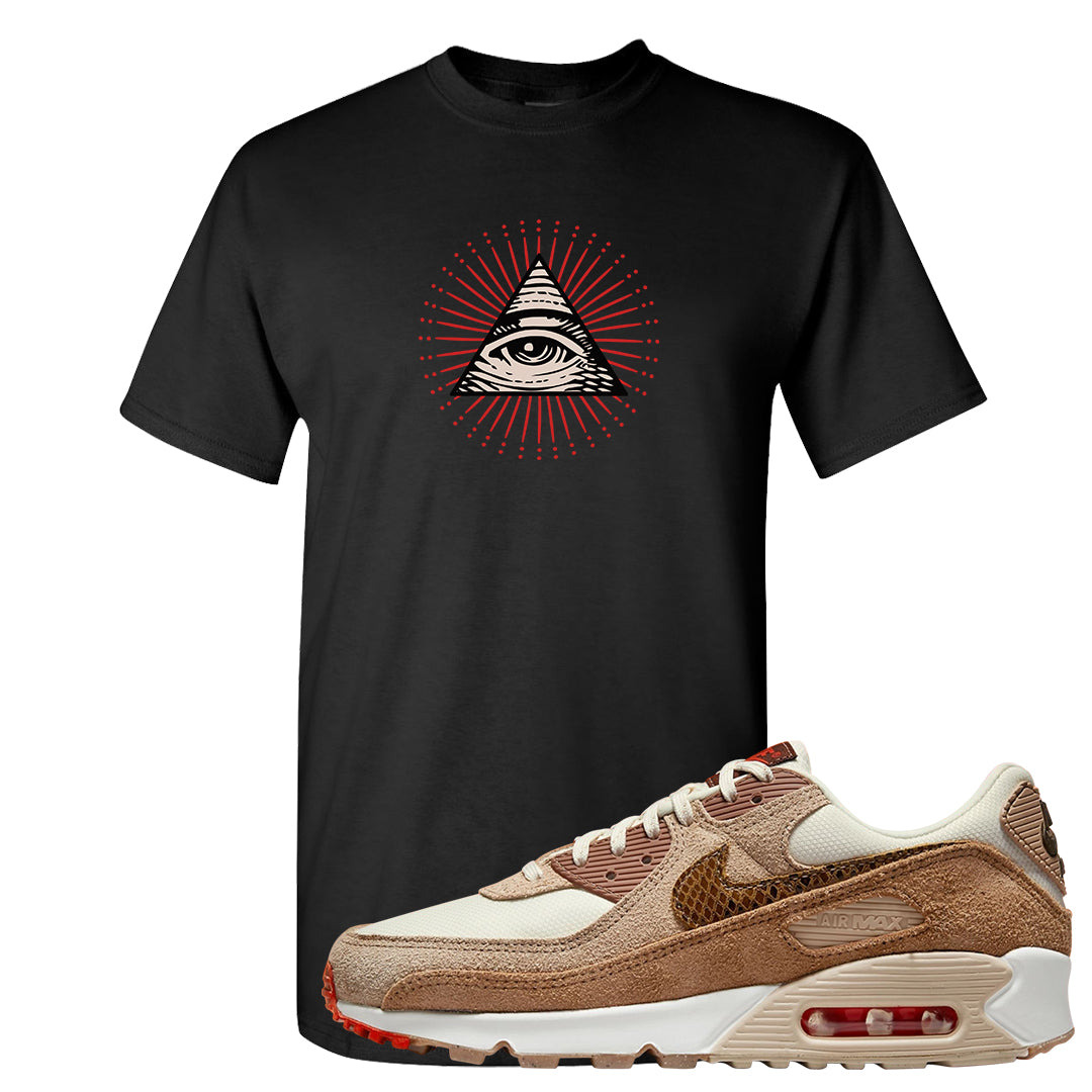 Pale Ivory Picante Red 90s T Shirt | All Seeing Eye, Black