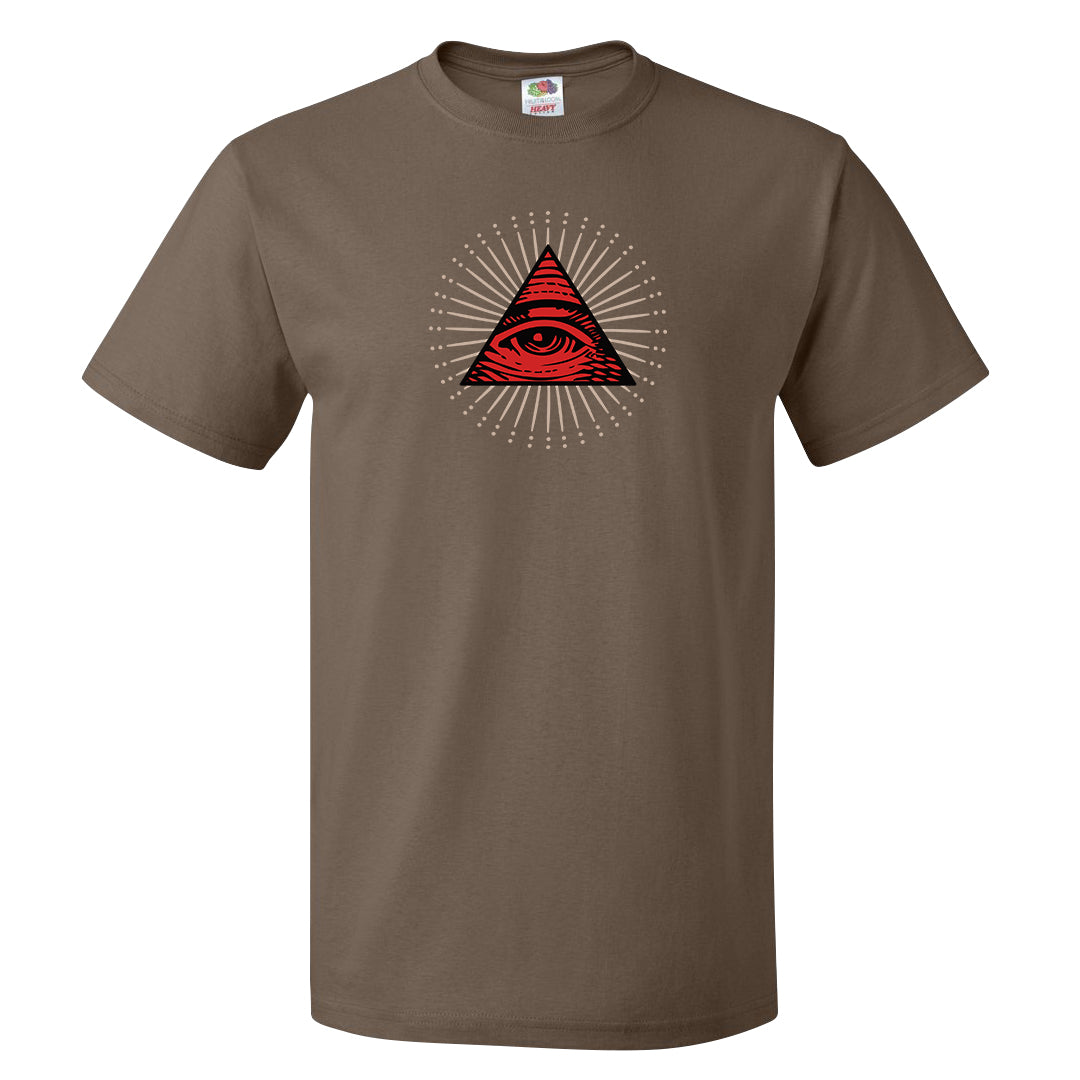 Pale Ivory Picante Red 90s T Shirt | All Seeing Eye, Chocolate