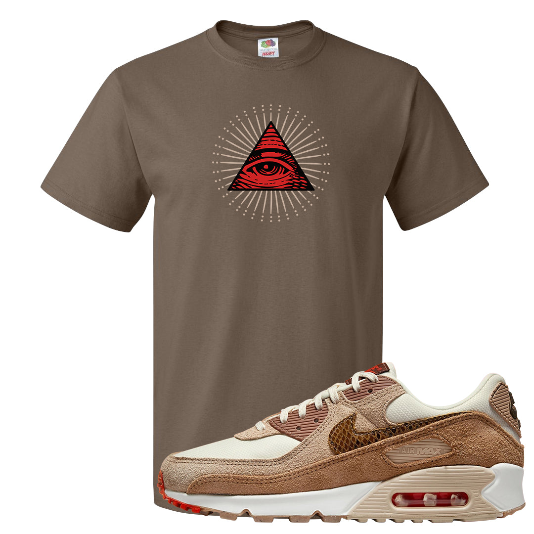Pale Ivory Picante Red 90s T Shirt | All Seeing Eye, Chocolate