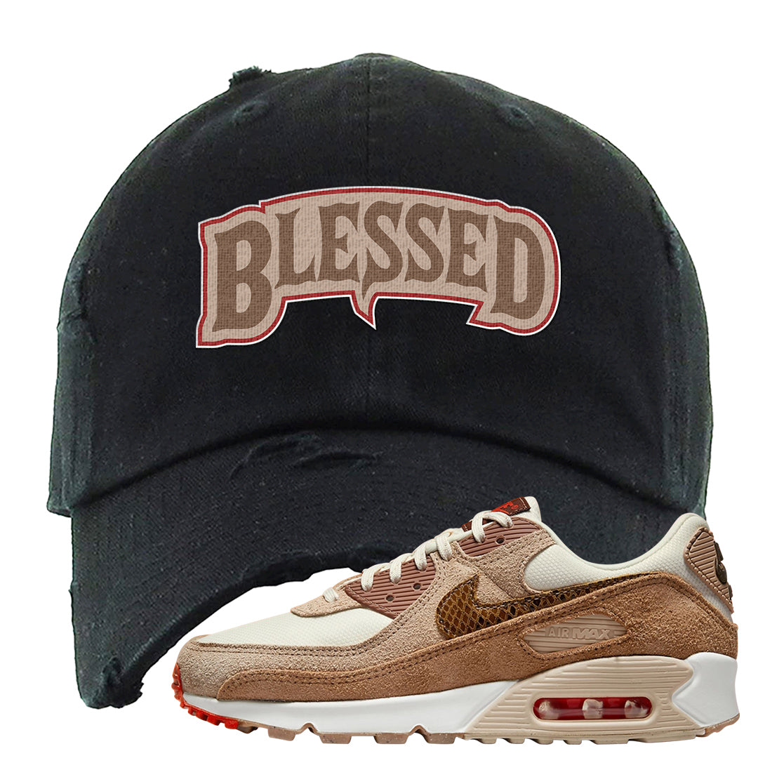 Pale Ivory Picante Red 90s Distressed Dad Hat | Blessed Arch, Black